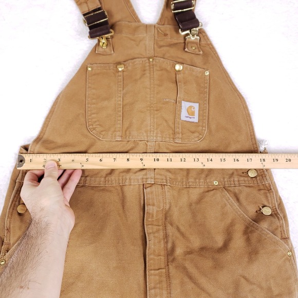 Carhartt R01 BRN Double Knee Unlined Duck Bib Overalls Mens 38x34 Carpenter - Picture 5 of 13